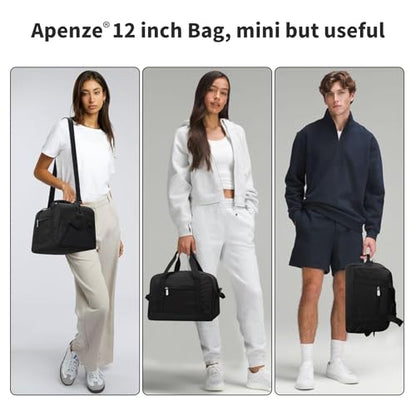 Apenze Small Gym Bag Carry On Bag - 12 in Mini Duffle Bag Lightweight for Overnight Travel（Black） - color: Black, size: 12inch