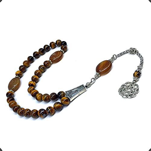 Design -Tiger Eye Stone Series Worry Beads - Prayer Beads Tesbih-Tasbih-Tasbeeh-Misbaha-Masbaha-Subha-Sebha-Sibha-Rosary (Elegance Tiger Eye Stone (8mm -33 Beads)) - color: Elegance Tiger Eye Stone (8mm -33 Beads)