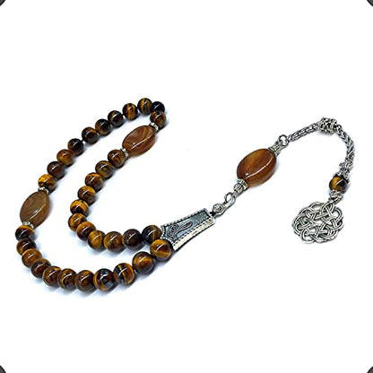 Design -Tiger Eye Stone Series Worry Beads - Prayer Beads Tesbih-Tasbih-Tasbeeh-Misbaha-Masbaha-Subha-Sebha-Sibha-Rosary (Elegance Tiger Eye Stone (8mm -33 Beads)) - color: Elegance Tiger Eye Stone (8mm -33 Beads)