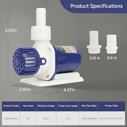 BIOSMO 1000 Submersible Water Pump for Aquarium Fish Tank Pond | Submersible pump; aquarium and pond; low-noise