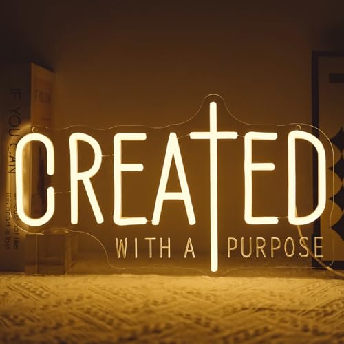 Created With A Purpose Neon Sign for Wall Decor Dimmable Positive Quotes Led Neon Lights Letters LED Signs for Bedroom Home Christian Party Office Children's Room Decoration Birthday Gifts - style: Created With A Purpose