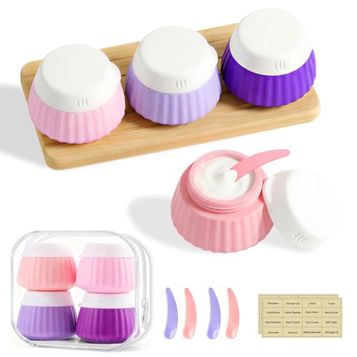 4 Pack Silicone Travel Cream Containers, Refillable Toiletry Jars