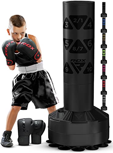 RDX Kids Freestanding Punching Bag & Cover, 4FT Heavy Duty Junior Ronin Target Pedestal Bag Set Suction Cup Stand Base Free Standing Kickboxing MMA Boxing Muay Thai Karate Home Gym Workout - color: BLACK
