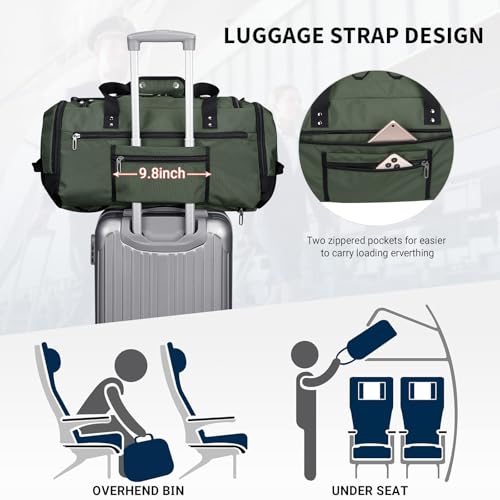 WITZMAN Travel Duffel Bags for Men Large Carry On Weekender Overnight Bag 3 in 1 Backpack with Shoe Compartment (B693 Army Green） - color: Army Green