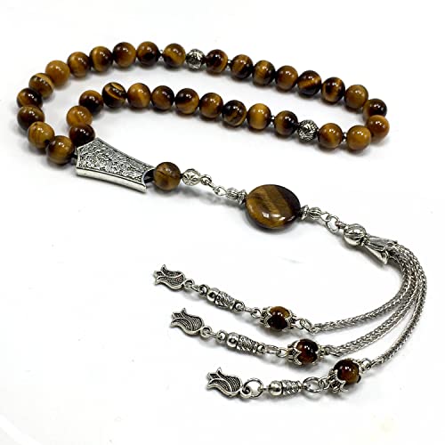 Design -Tiger Eye Stone Series Worry Beads - Prayer Beads (8 mm-33 Beads) Tesbih-Tasbih-Tasbeeh-Misbaha-Masbaha-Subha-Sebha-Sibha-Rosary (Gentle Men Model, 8mm 33 Beads) - color: Gentle Men Model, 8mm 33 beads