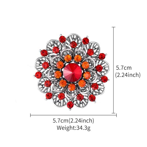 Rhinestone Sunflower Brooch Pin Red Pink Flower Brooch Stylish Crystal Brooch Elegant Clothing Hat Bag Accessories Jewerly for Women - color: Red3
