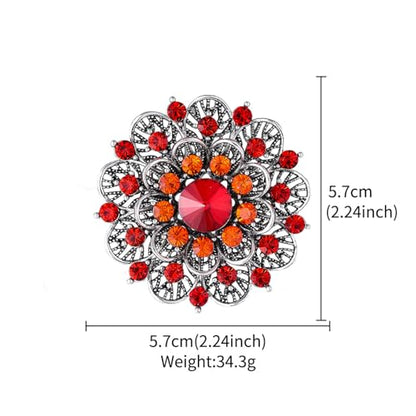 Rhinestone Sunflower Brooch Pin Red Pink Flower Brooch Stylish Crystal Brooch Elegant Clothing Hat Bag Accessories Jewerly for Women - color: Red3