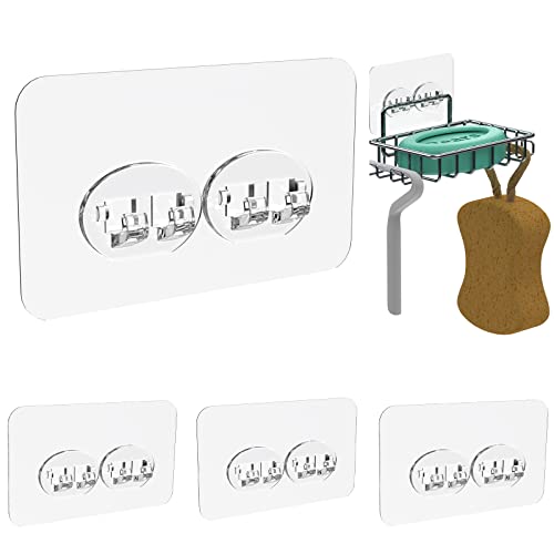 Sponge Holder Adhesive Replacement Hooks, Soap Dish Adhesive Strips, Toothbrush Holders Sticker, Kitchen Sink Caddy Adhesive Hooks, Shower Wall Mounts Tape Sticky Pads Clear Clips 4 Pack - color: Transparent 2 Hooks 3 15/16"