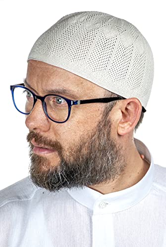 ihvan online Turkish Muslim Kufi Hats for Men, Taqiya, Takke, Peci, Islamic Caps, Ramadan Eid Islamic Gifts, Standart Size - color: Cream