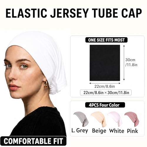 Yeieeo Women's Stretch Tube Hijab UnderCap Solid Color Hijab Headscarf For Women Lightweight Hats Breathable Liner 2pcs/4pcs - color: Bk+gy+gy+lkq