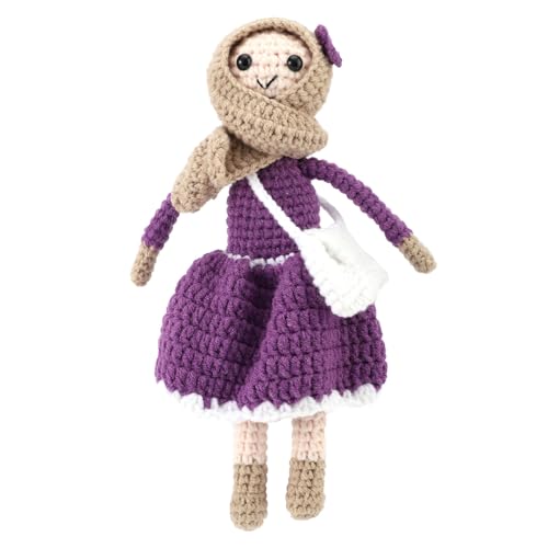 Crochet Hijab Doll, Cute Positive Muslim Crochet Doll Girl for Kid Muslim Gifts Bedtime Companion Toy Kid Birthday Gift(Purple)