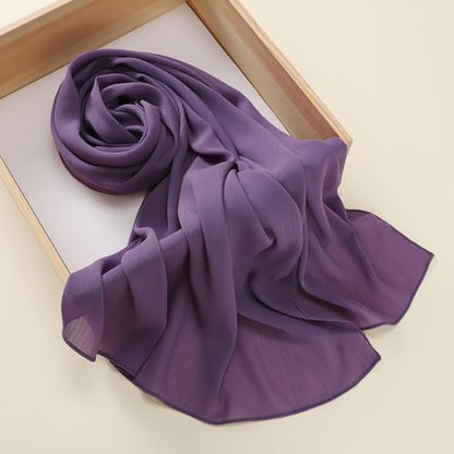 Premium Long Crinkle Chiffon Hijab Scarf for Women, Very Soft Muslim Head Scarfs - color: Lavender