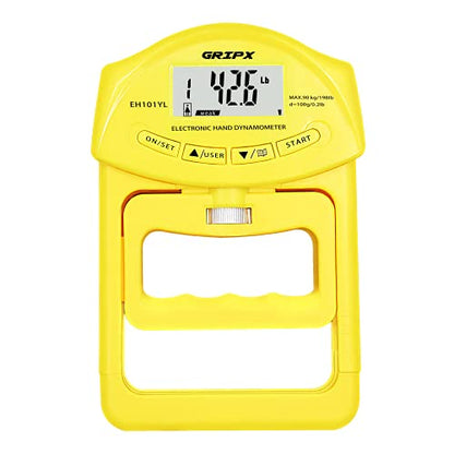 Digital Hand Dynamometer Grip Strength Measurement Meter Auto Capturing Electronic Hand Grip Power 198Lbs / 90Kgs - color: Yellow