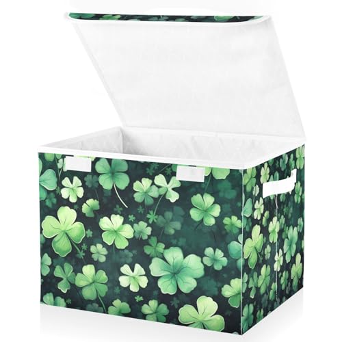 senya St. Patrick's Day Baskets Collapsible Storage Bins with Lids, St Patricks Clover Leaves Storage Boxes Clothes Baskets for Organizing - color: St. Patrick's Day 1