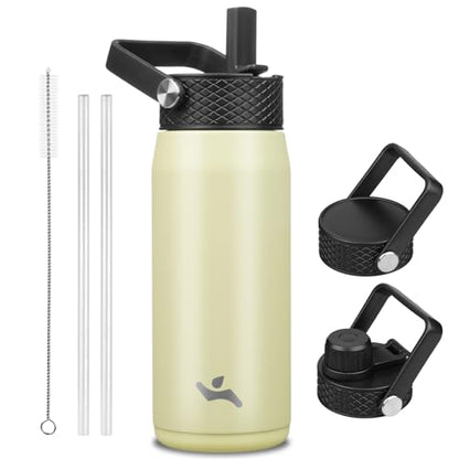 Konokyo 20oz Insulated Stainless Steel Water Bottle with 3 Lids, Leakproof BPA-Free Bottle with Straw Lid, Sip Lid and Flex Cap for Gym, Travel, School, Office, Macaron Green - color: Macaron Green, size: 20 Ounces