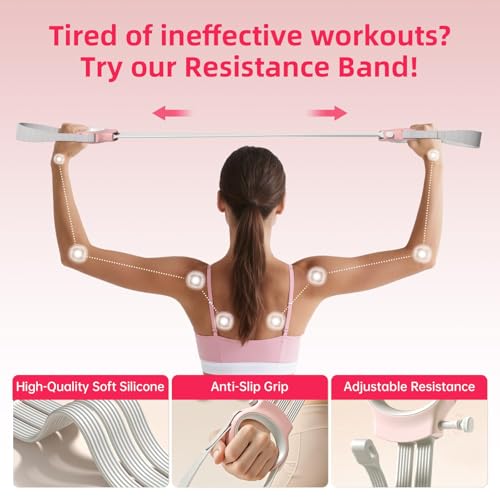 Figure 8 Fitness Resistance Bands with Handles, 20-60lb Adjustable Elastic Excercise Band, Non-Slip Fabric Silicone Bands for Strength Stretch Flexibility Training Arms Back Shoulder Chest Legs - color: Pink
