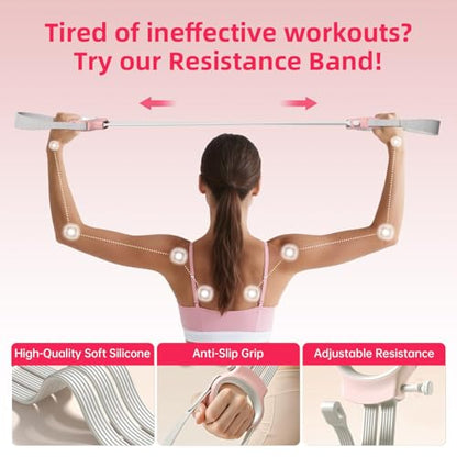 Figure 8 Fitness Resistance Bands with Handles, 20-60lb Adjustable Elastic Excercise Band, Non-Slip Fabric Silicone Bands for Strength Stretch Flexibility Training Arms Back Shoulder Chest Legs - color: Pink