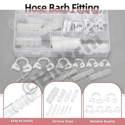 Hilitchi 48PCS 10 Sizes Plastic Hose Barb Fitting and 6 Sizes Nylon Strap Throat Hoop Assortment Kits M3.9-M19 Plastic Pipe Connectors Joint for Fuel Gas Liquid Air - style: No.3