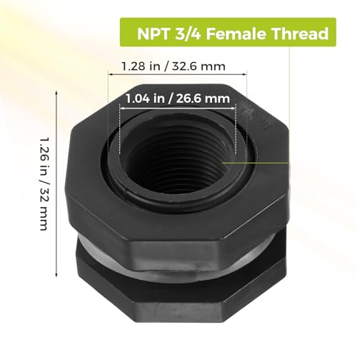 4 Packs Bulkhead Fitting, 3/4 Inch PVC Male GHT x 1/2 Inch Female NPT Bulkhead Water Tank Connector Adapter Fitting for Rain Barrels, Aquariums, Water Tanks, Ponds, Gallon Drain Bucket
