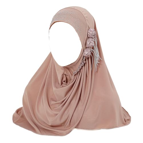 Women Soft One Piece Hijab Long Muslim Turban Islamic Full Head Scarf - color: 3 Flowers/Pink