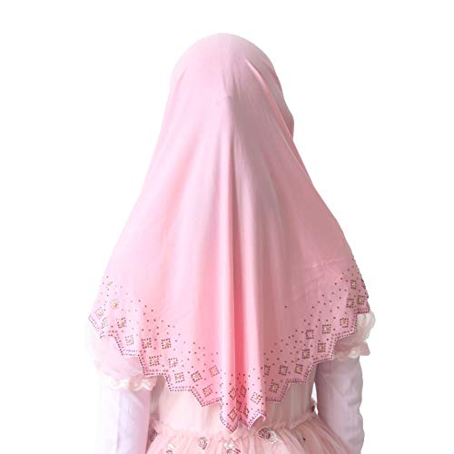 Girls Hijab with Rhinestones – Sparkly Non-Slip Amira Scarf for Kids, for Daily Prayer, School, Ramadan & Eid (Ages 4-12) - color: Pink