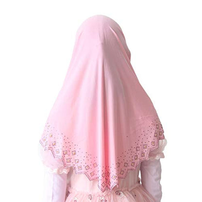 Girls Hijab with Rhinestones – Sparkly Non-Slip Amira Scarf for Kids, for Daily Prayer, School, Ramadan & Eid (Ages 4-12) - color: Pink