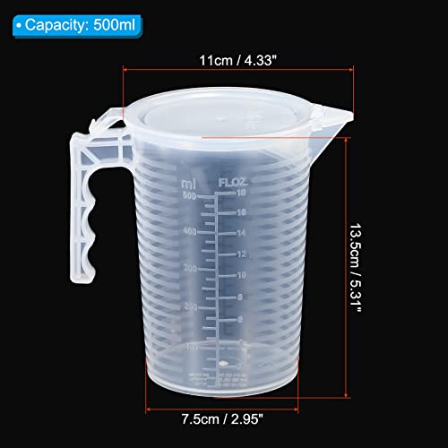 PATIKIL Graduated Beaker, 500ml PP Plastic Liquid Measuring Cup Double Sided Black Graduations with Handle Lid and Spout for Lab Kitchen Home - size: 500ml