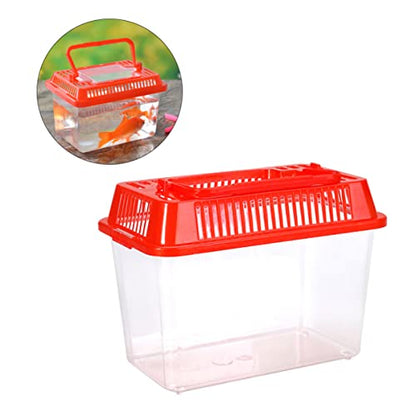 Mipcase Portable Fish Tank for Travel Mini Plastic Fish Carrier Handle for Turtle Gold Fish - color: Red