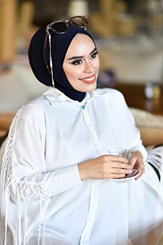 para life Snap Hijab for Women, Breathable Instant Hijabs|Standard Size Stretchable Cotton Sandy|Jersey Undercap - color: Navy Blue