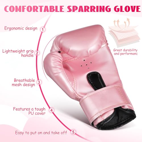 NUOBESTY Kids Boxing Gloves Pink Toddler Sparring Mitts for 3-8 Years | Soft Sponge Padding PU Punching Bag Gloves for Kickboxing, Muay Thai Training, Youth Girls Boys Practice at Home