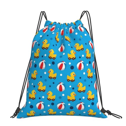 Polyester Cinch Sack Rubber Duck Pool Ball, Waterproof String Bag with Zipper Pocket for Soccer Basketball Ball Storage - color: Pattern (370)