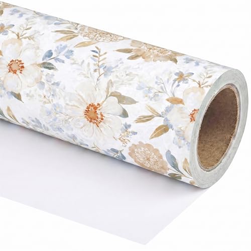 WRAPLULU Watercolor Floral Wrapping Paper Roll - 17.5 Inches * 26 Ft. - Vintage Flowers Gift Wrap, Perfect for Wedding Bridal Shower Spring Mother's Day Baby shower Birthday - color: Watercolor Floral