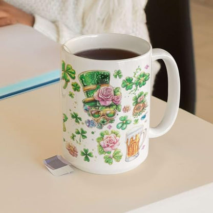 Personalized St. Patrick's Day Shamrock Full Wrap Mug, Custom Unique Name Ceramic Cup 11oz Or 15oz, Customized Irish Festival Coffee Cup, Gift For Women Men, Irish Themed White Mug - color: XUA-1124-3649-St. Patrick's Day Mug