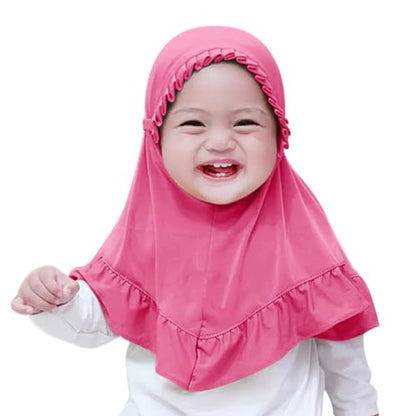 GREUS 2Pcs Kids Hijab for 2-6Y Girls Muslim Headscarf One Piece Hijabs Khimar Islam Arab Scarf Turban Bandana Hat Head Wrap - color: Set F (Blue + Rose Red)