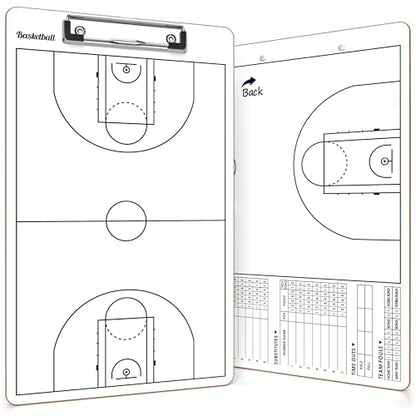 Basketball Dry Erase Coaching Clipboard 15x9 Double Sided Game Board | Wipes Clean No Residue, Double Sided Full Court and Scorebox, Youth to Pro Coaches, Sturdy Surable Lightweight