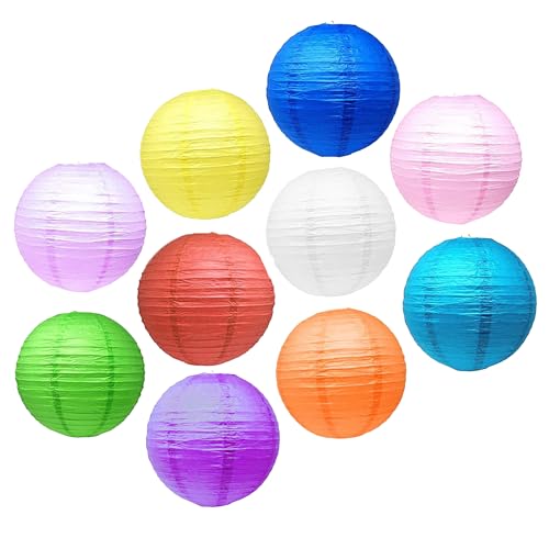 Mudra Crafts Mixed Colored Paper Lanterns Wedding Party Decorations - 12 in 10 Round Hanging Ceiling Lanterns, 10 Pack, Decorative Lamp Shades - color: Mixed Colored, size: 12 Inches