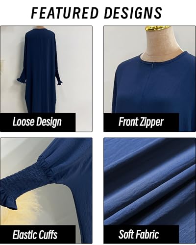 Muslim Prayer Abaya Islamic Women's Khimar Pure Color Hijab Dress Long Sleeve Dubai Kaftan - color: Darkblue