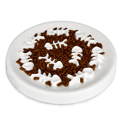 Slow Feeder Cat Bowls, Ceramic Fun Slow Feed Interactive Bloat Stop Puzzle Cat Bowl Healthy Eating Diet Pet Dog Slow Feeding Bowls… (Fish Bone)