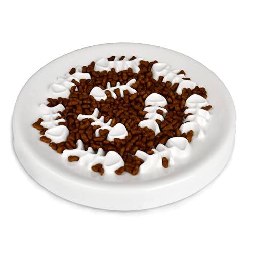 Slow Feeder Cat Bowls, Ceramic Fun Slow Feed Interactive Bloat Stop Puzzle Cat Bowl Healthy Eating Diet Pet Dog Slow Feeding Bowls… (Fish Bone)