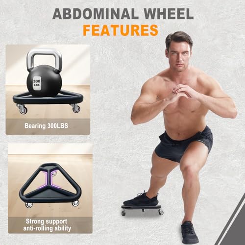 HOTWAVE Ab Roller Wheel for Core Workout – Extra-Wide Ab Exercise Equipment for Abs, Arms & Back – Stable & Quiet Fitness Roller for Home Gym Strength Training – Includes Knee Pad – For Men & Women - style: roller-black