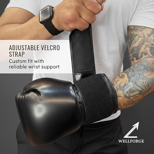 Wellforge Boxing Gloves 10oz/12oz for Training – Durable Premium Synthetic Leather Gloves with Pre-Molded Foam Padding and Secure Wrist Support for Sparring & Workouts - size: 12oz
