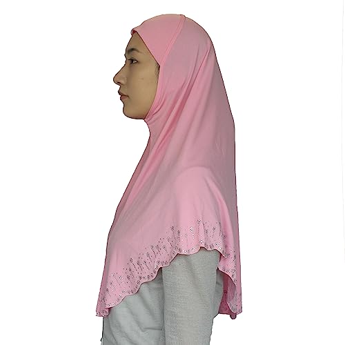 Instant Hijab Scarf for Women Muslim Women Clothing Headscarf for Girls with Czech Rhinestone - color: Pink-wavy Edge