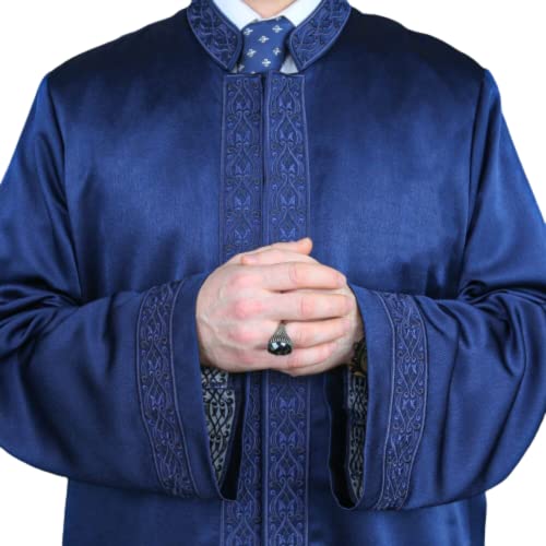 Lux Muslim Prayer Robe, Jubba for Men | Thobe for Imam | Thawb, Jubbah Outfits Wearing, Galabia Coat - color: Navy Blue, size: X-Large
