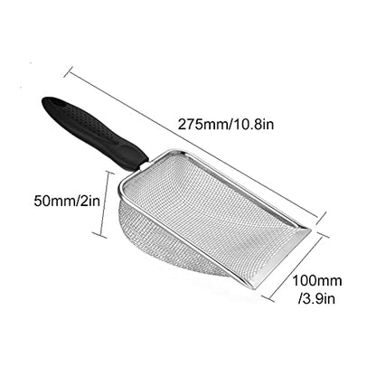 2pcs Cat Litter Scoop, Portable Reptile Sand Scooper, Stainless Steel Fine Mesh Scoop Shove-l for Litte-r Box, Sand Bedding, Easy to Clean and Durable(Color:Silver)