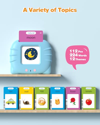 Airbition Talking Flash Cards for Toddlers 1 2 3 4 Year Olds, Montessori Language Learning Toys with 224 Words, Pocket Speech Therapy Toys, and Speech Development Educational Playthings for Children - style: 224 Words English Blue