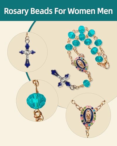 Rimvoe Car Rosary for Rearview Mirror Hanging - Catholic Religious Devout Gift with Virgin Mary Charm and Crucifix, Ideal Catholic Rosary Gifts for Men & Women - color: blue