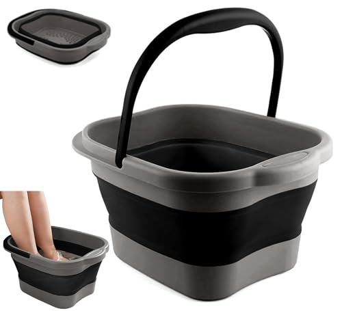 Collapsible Foot Tub Feet Soaking Spa Bath with Massager Acupoints for Circulation, Plastic Inflatable Feet Soak Basin Foldable Foot Soaker Bucket Footbath Bowl Tools for Men Adults, Black - color: Grey/Black