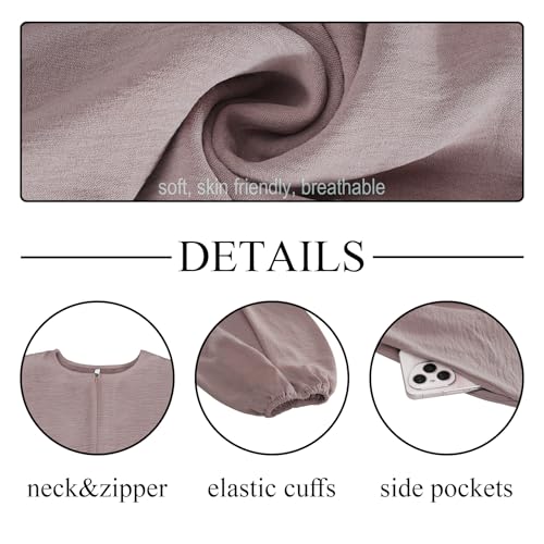 Muslim Women Abaya Dress Breathable Front Zipper&Pockets&Belt Prayer Robe - color: Dark Coffee, size: Small