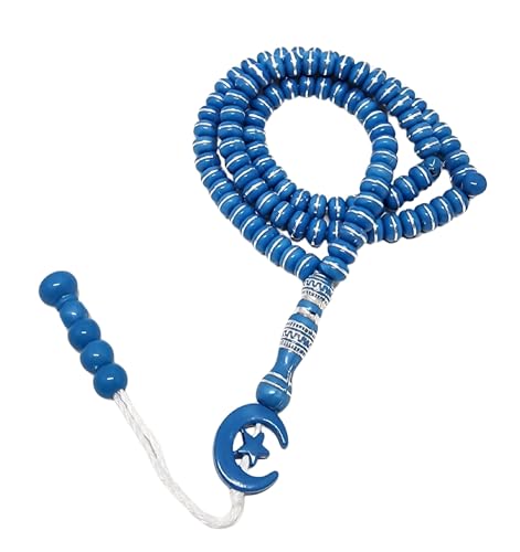 Islam Tasbih 99 비즈 AMN-464 무슬림 기도 디크르 미바하 다채로운 묵주 달 별 장식 태슬 이드 라마단 선물 - color: 블루.