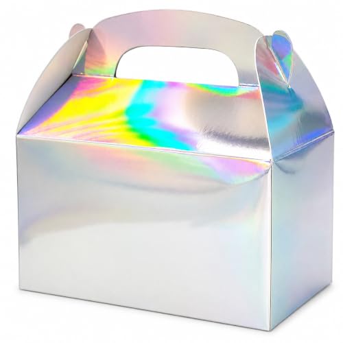 The Dreidel Company Gable Treat Boxes, Party Favors, 6.25" x 3.5" x 3.5" Inch Box, 25-Pack (Iridescent) - color: Iridescent
